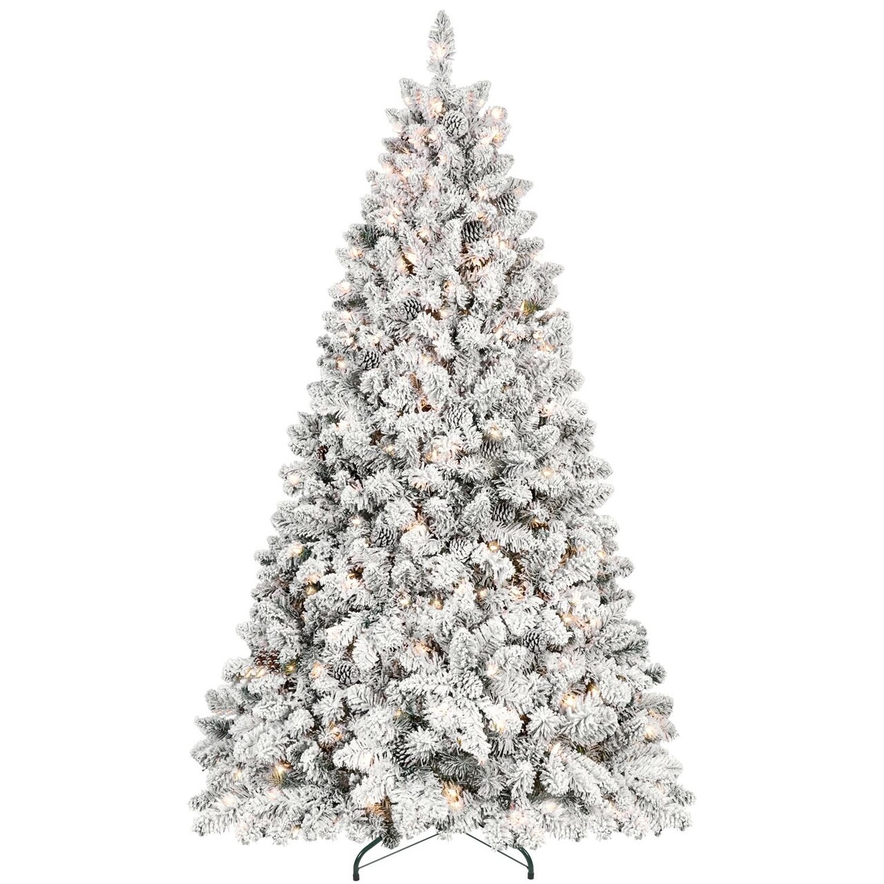 Edge Collections - 7.5' - White - Lush Pre-lit Flocked Christmas Tree with Pine Cones - 1 Piece